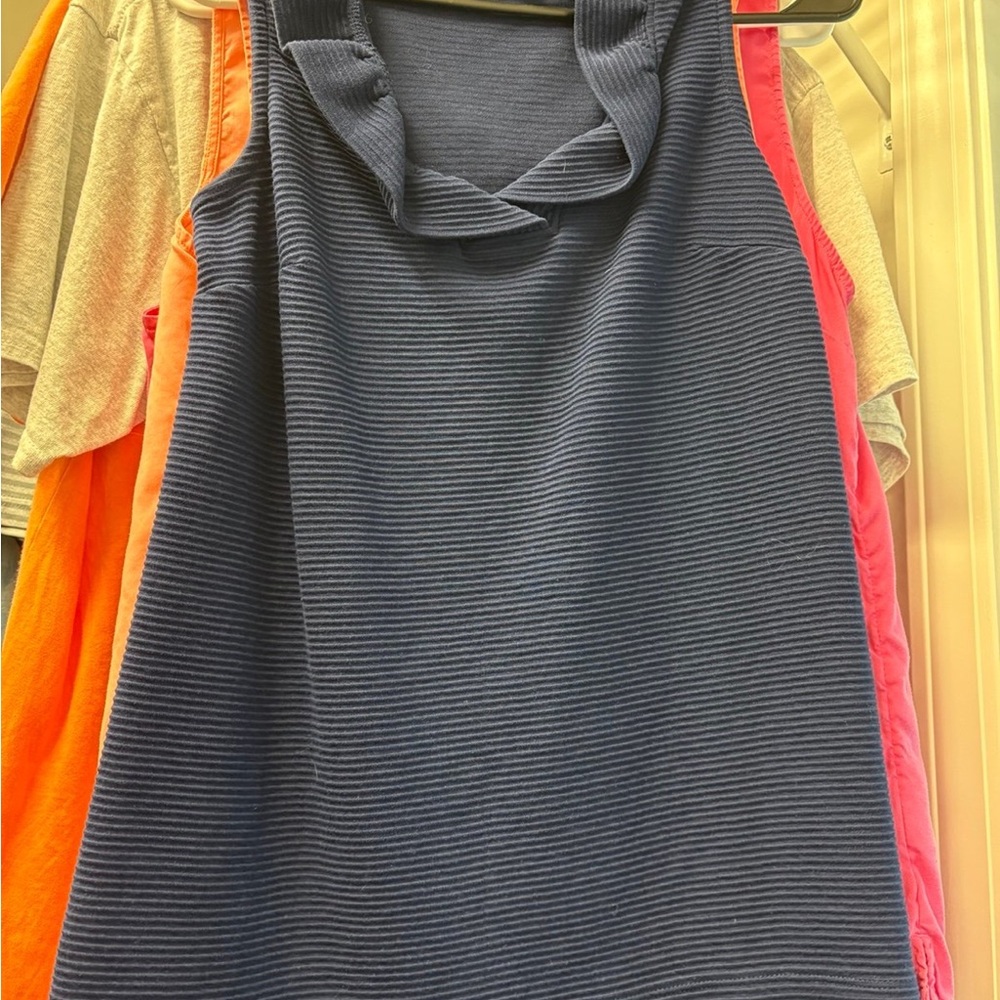 Crown & Ivy Textured ruffle neck navy blue top